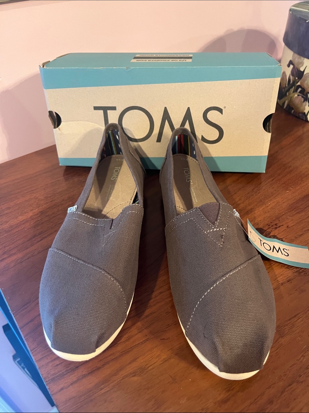 TOMS Canvas Slip-On Shoes in Charcoal Gray